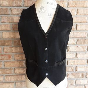Learsi Vintage Black Suede Button Front Vest.